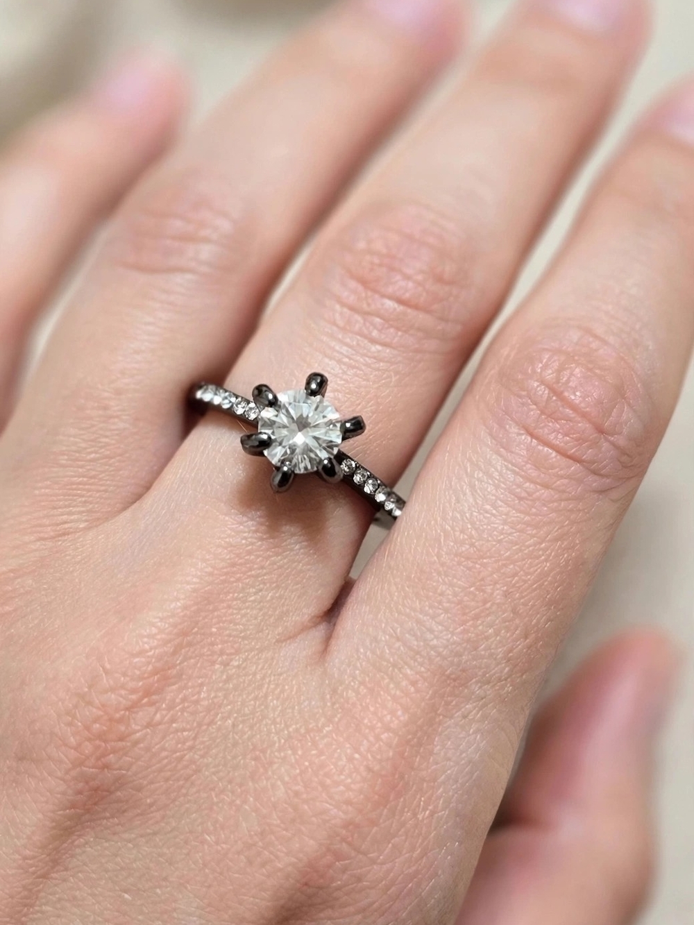 Classic Solitaire Crystal Ring in Black and Silver